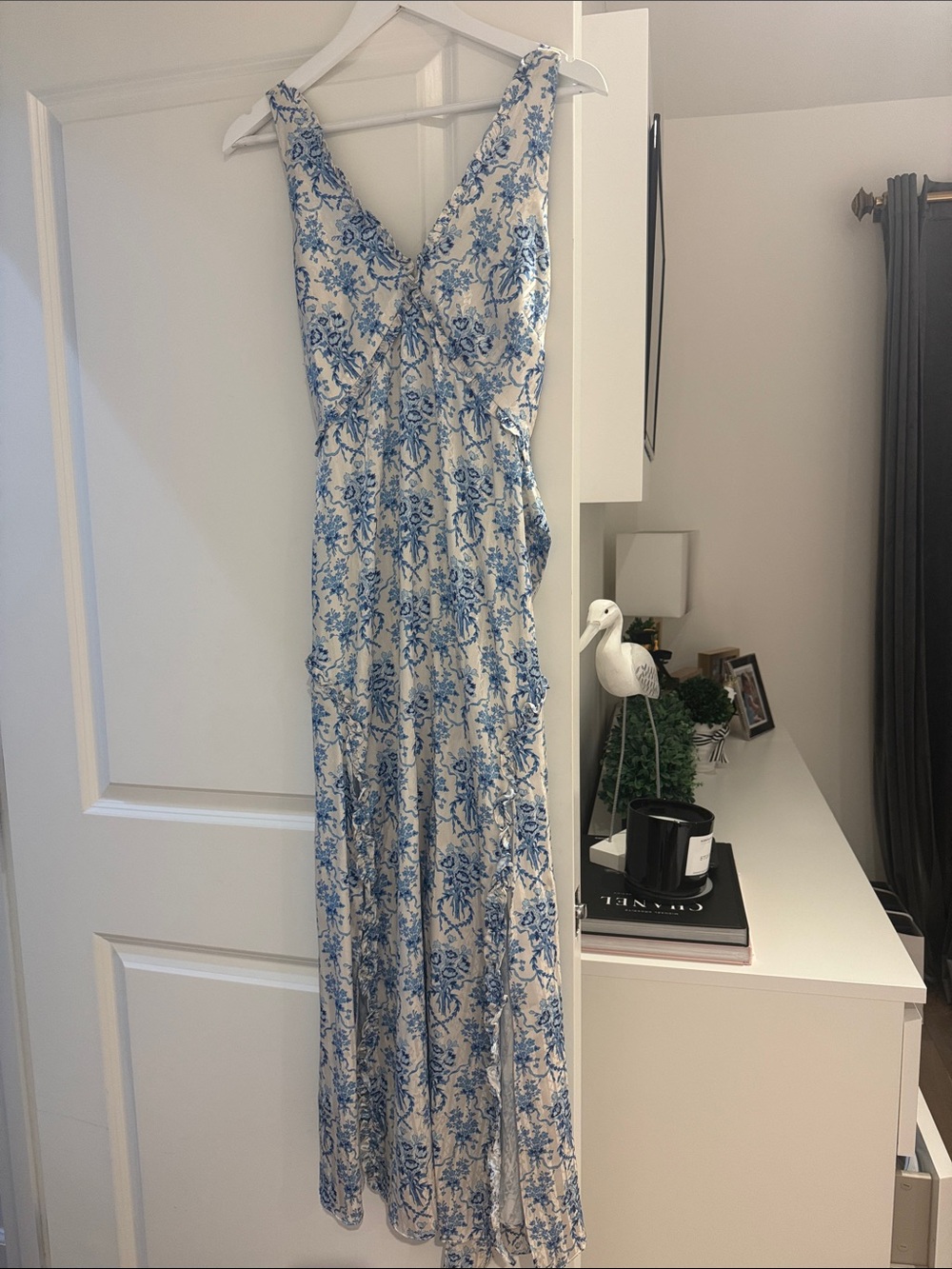 LoveShackFancy Blue and White Floral Maxi Dress